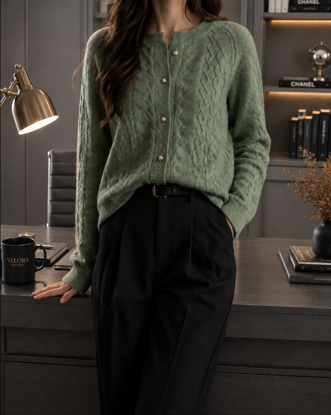 Velora Cashmere Cable-Knit Cardigan