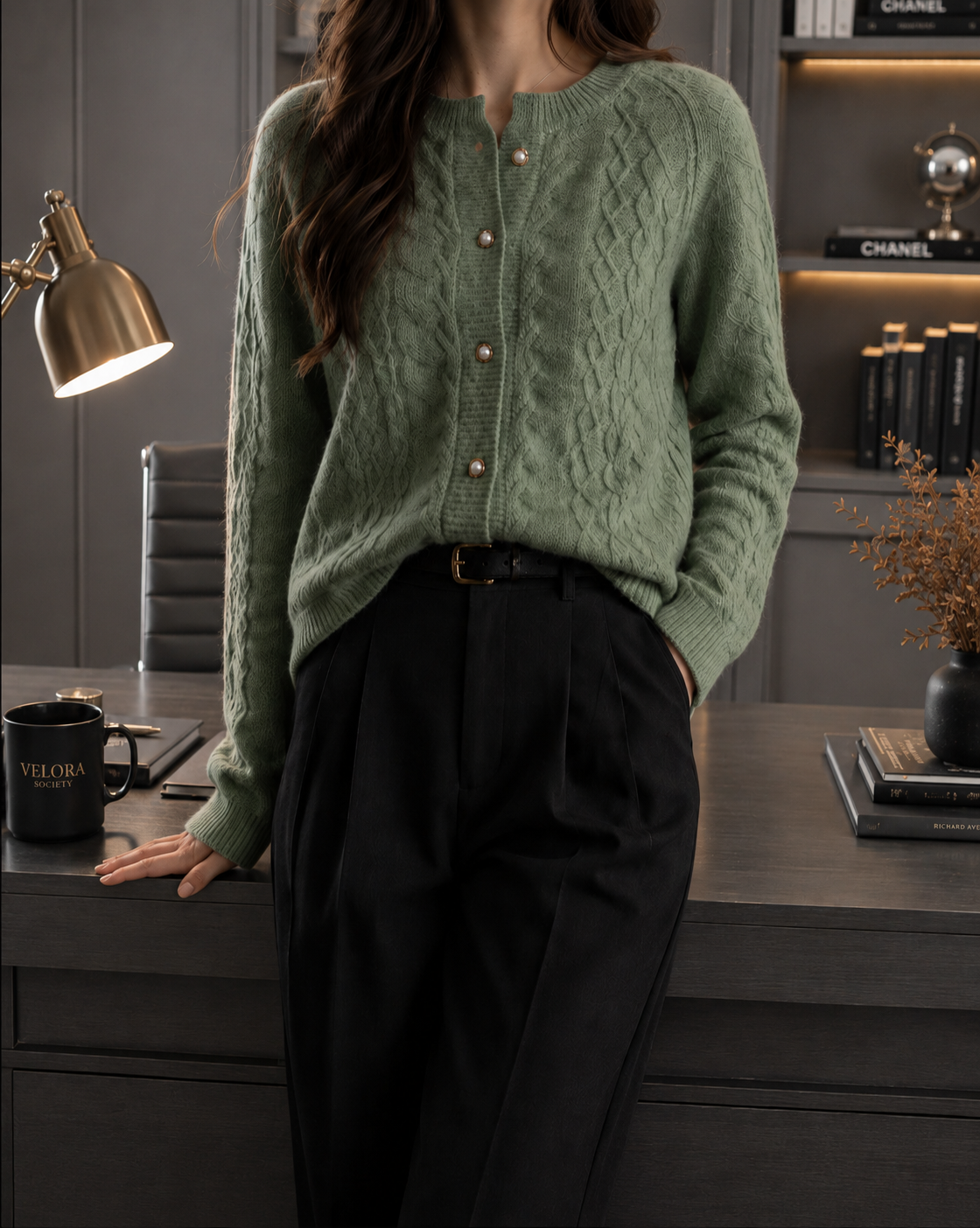 Velora Cashmere Cable-Knit Cardigan