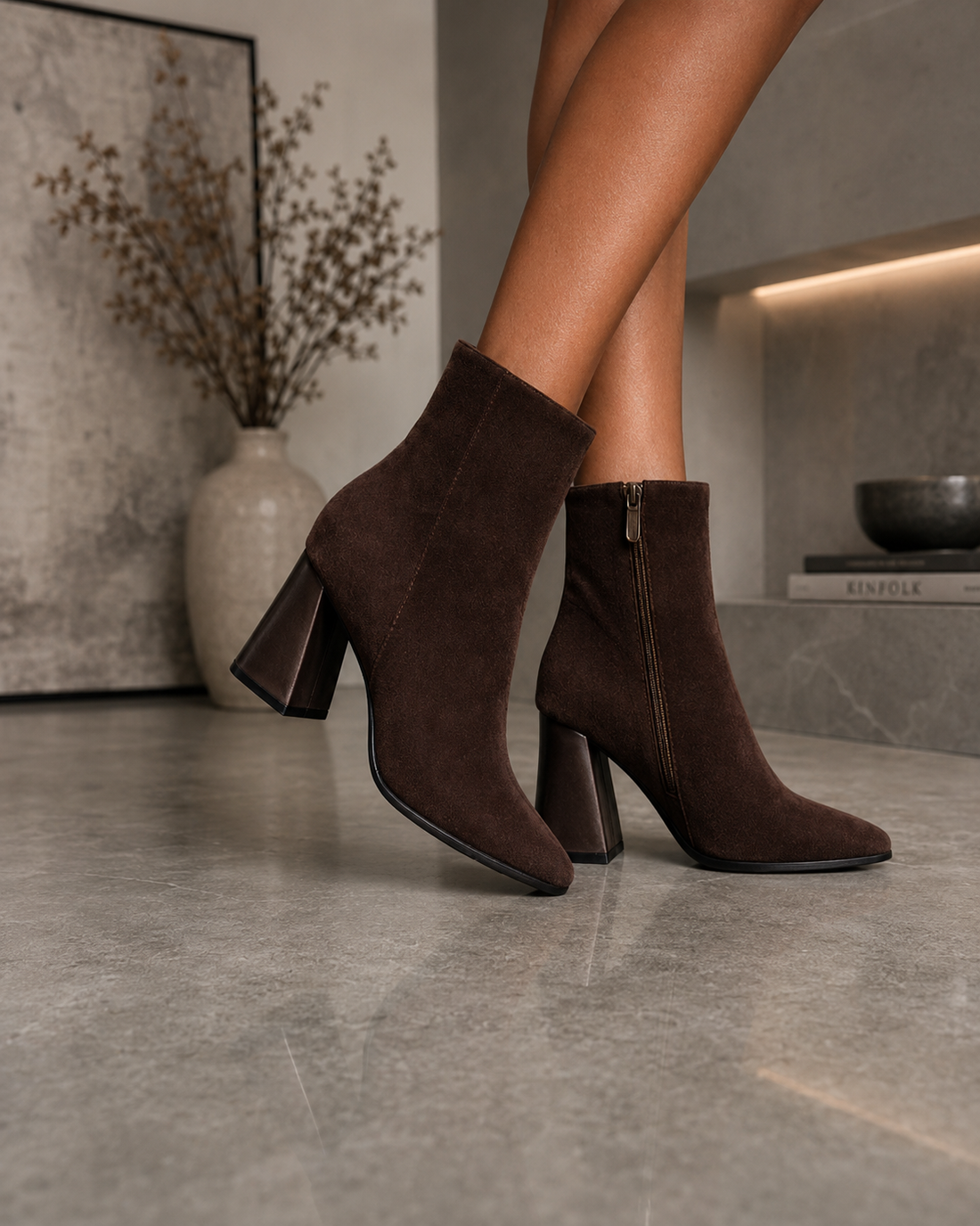 Velora Noire Suede Sculpted Ankle Boots